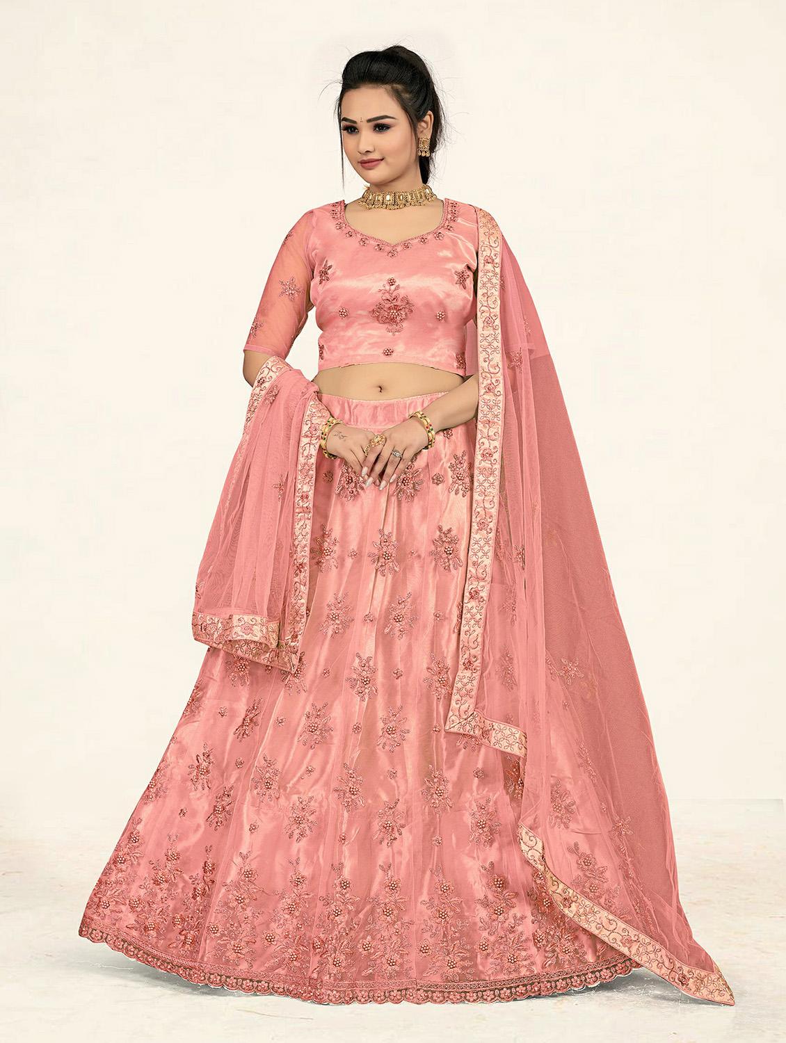 peach a-line lehenga - 19304689 -  Standard Image - 1