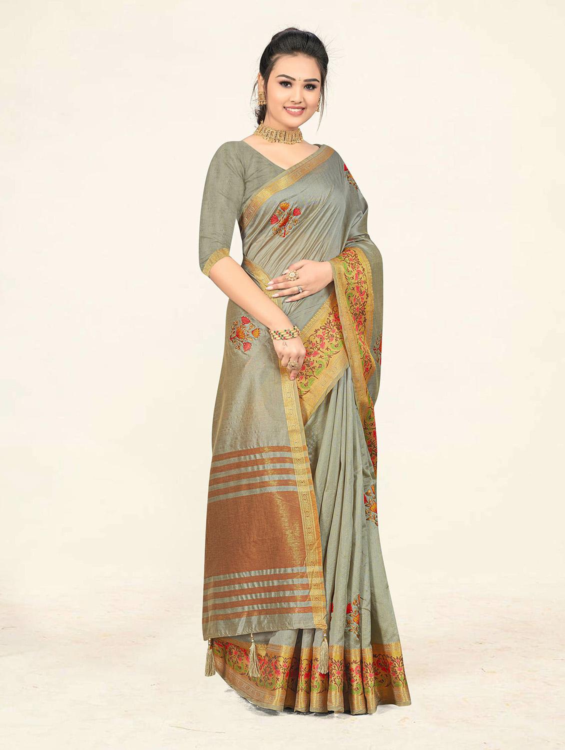 self design printed woven saree with blouse - 19304718 - Standard Image - 1