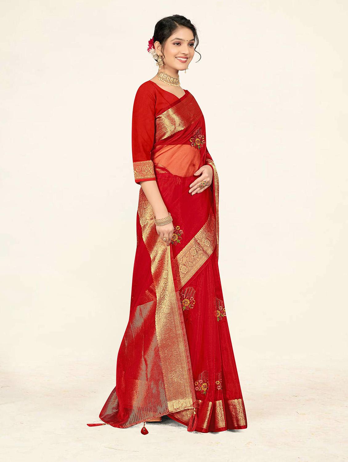 self design printed woven saree with blouse - 19304719 - Standard Image - 1