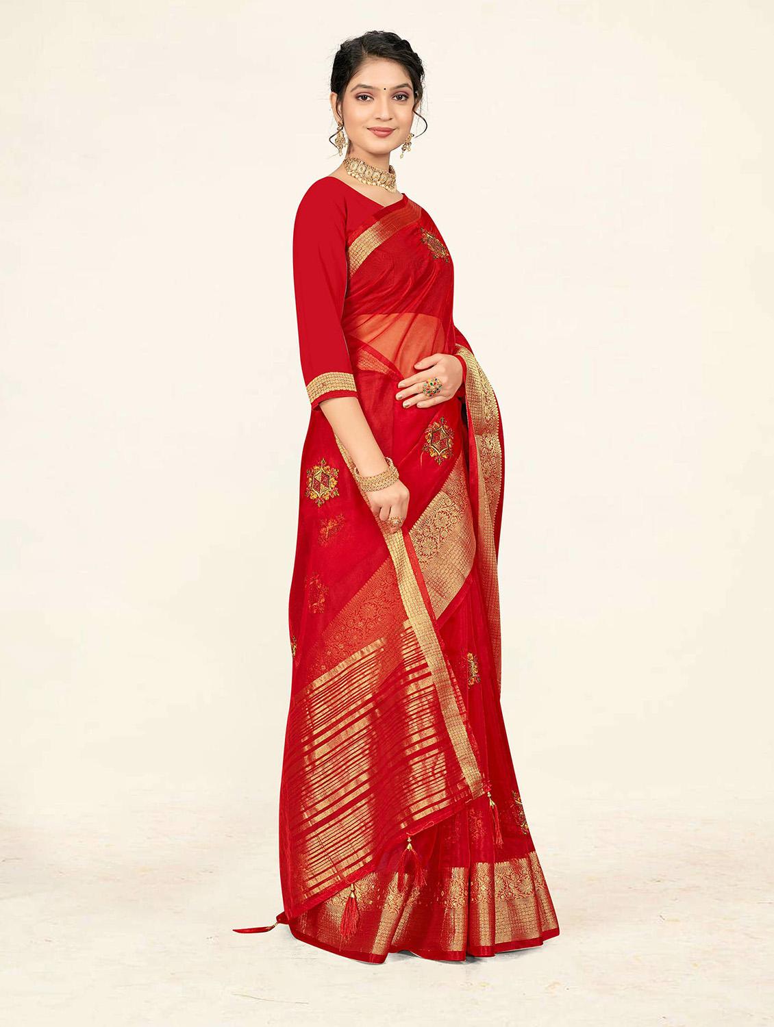 self design printed woven saree with blouse - 19304731 - Standard Image - 1
