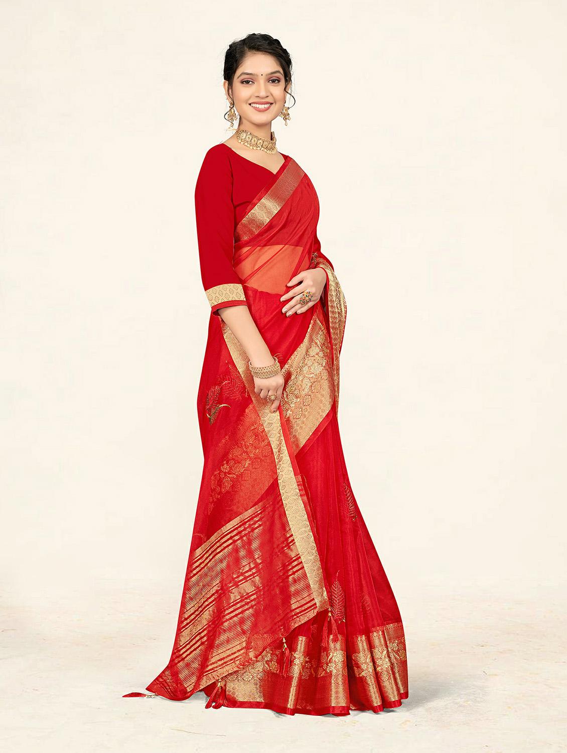 self design printed woven saree with blouse - 19304737 - Standard Image - 1