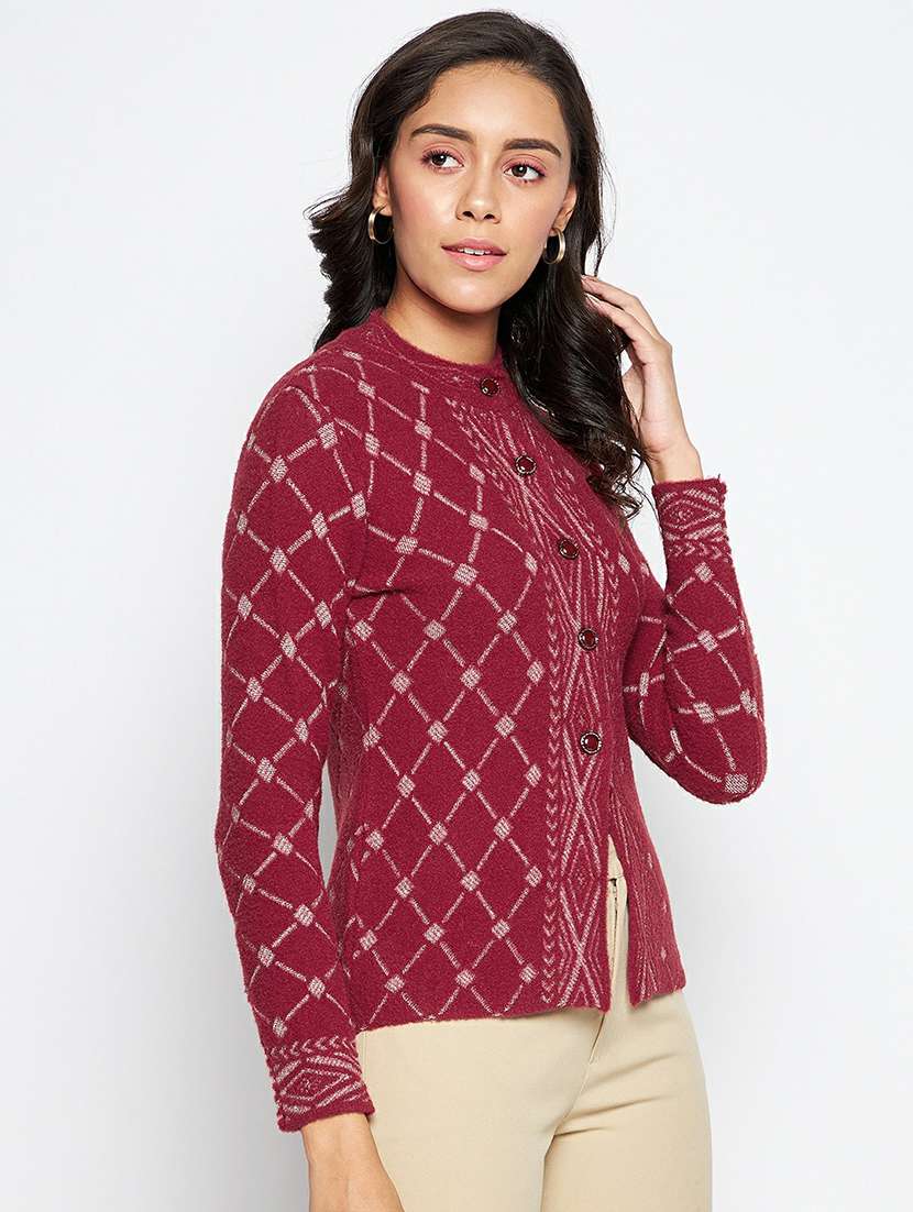 self design wool blend cardigan - 19304801 - Standard Image - 1