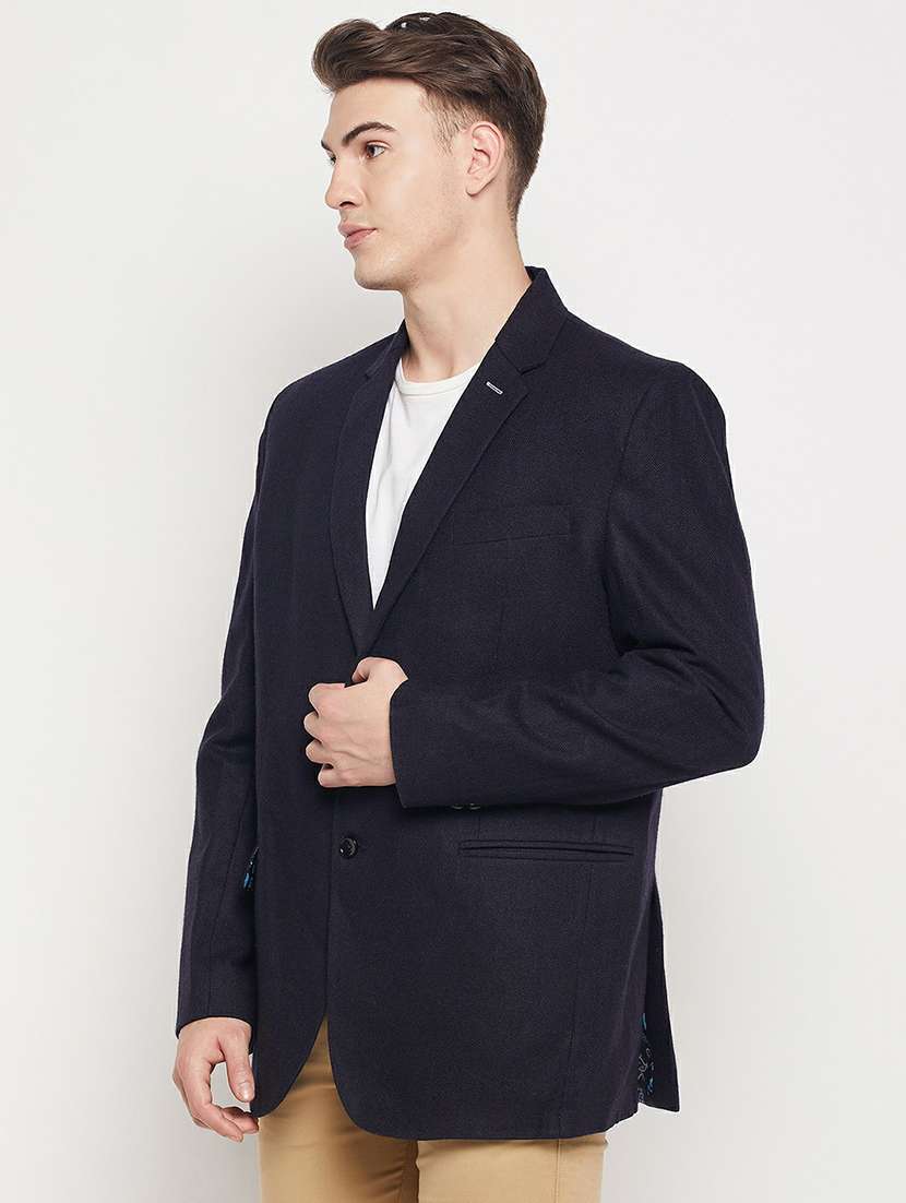 navy blue solid casual blazer - 19304876 -  Standard Image - 1