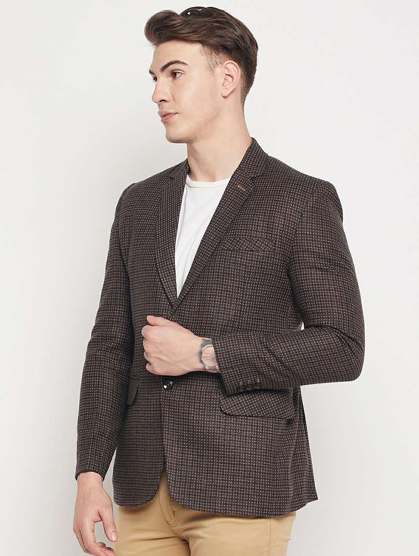 brown self designed casual blazer - 19304881 -  Standard Image - 1