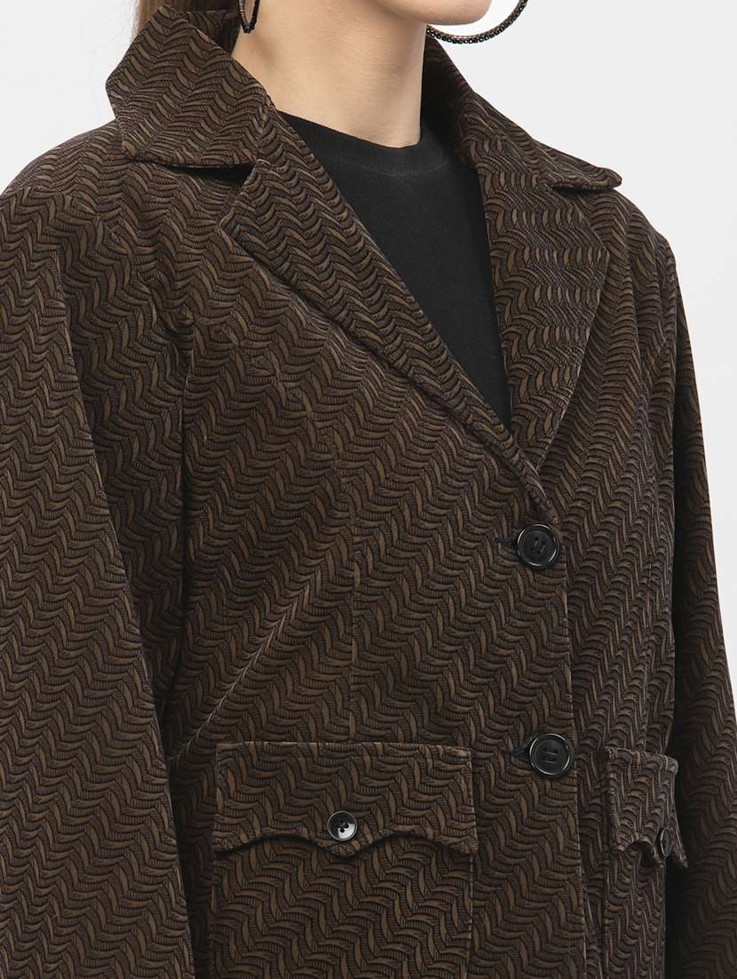 brown solid velvet casual blazer - 19304899 - Standard Image - 4