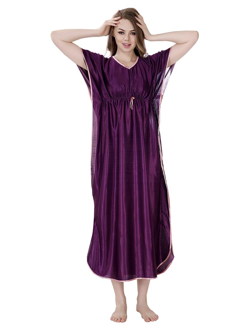 purple solid satin nighty - 19313230 - Standard Image - 1