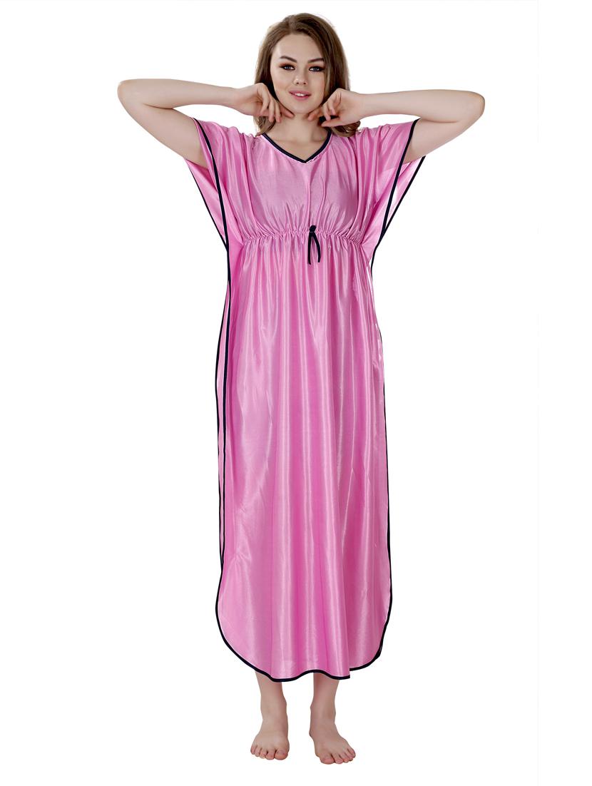 pink solid satin nighty - 19313233 - Standard Image - 1