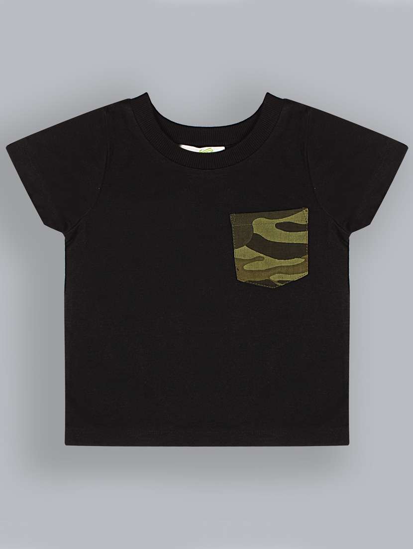 boys black placement printed t-shirt