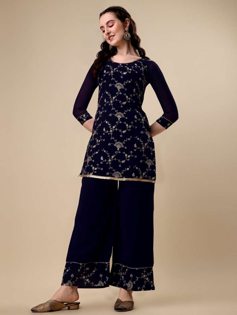 blue kurta palazzo set with dupatta - 19313361 -  Standard Image - 1