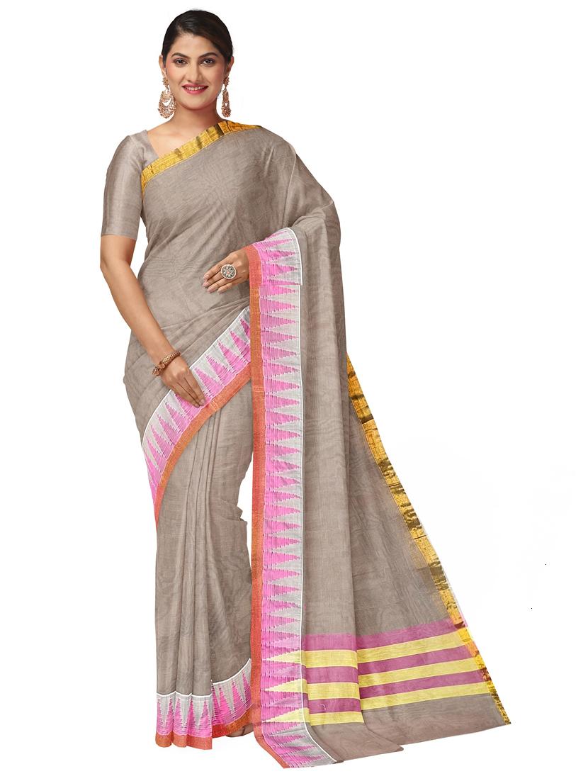 women's bordered white colored saree with blouse - 19313541 -  Zoom Image - 0