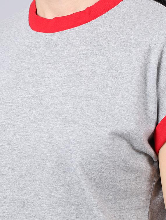 grey round neck solid crop t-shirt - 19313727 - Standard Image - 4