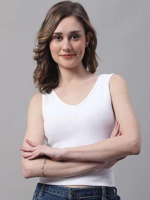 women's white round neck top - 19313766 - Standard Image - 0