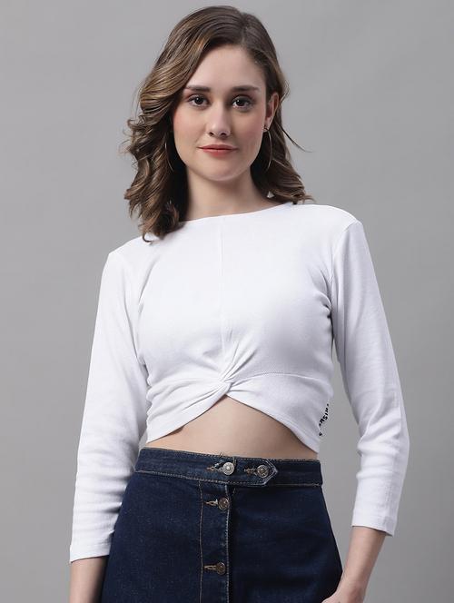 women's crop round neck top - 19313783 - Standard Image - 0