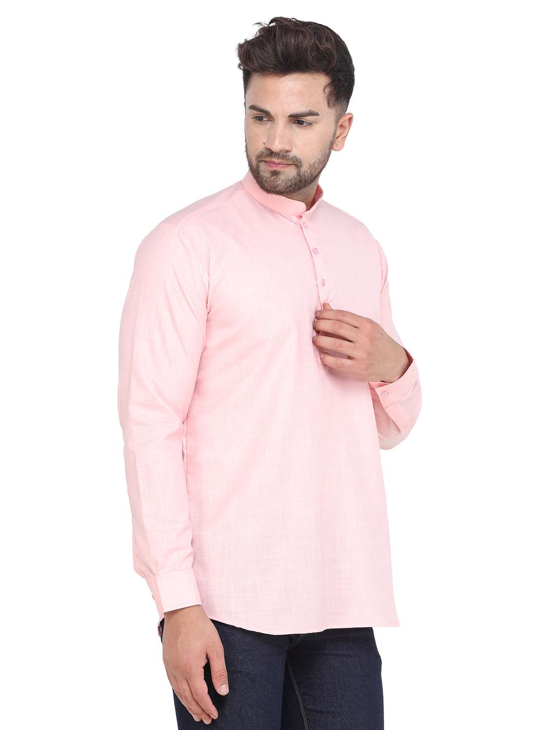 mandarin neck solid short kurta - 19313832 -  Standard Image - 1