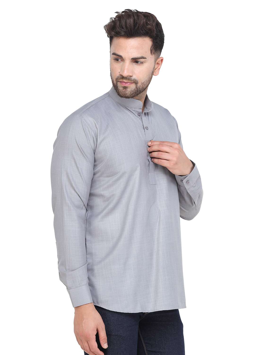 mandarin neck solid short kurta - 19313834 -  Standard Image - 1