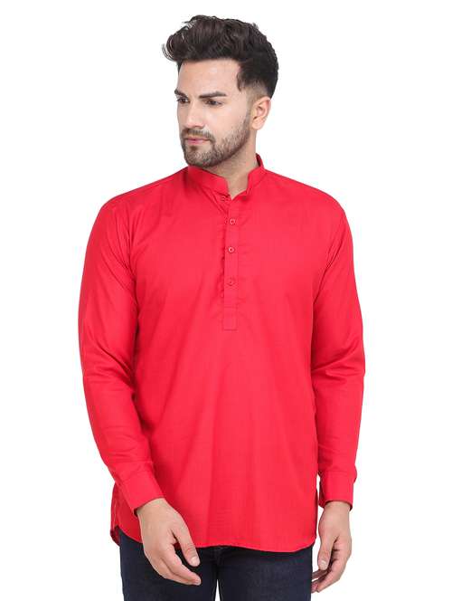 mandarin neck solid short kurta - 19313838 -  Standard Image - 0