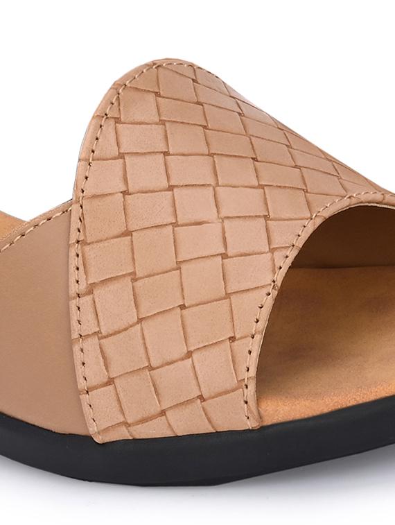 tan synthetic slip on sandals - 19313858 - Standard Image - 4