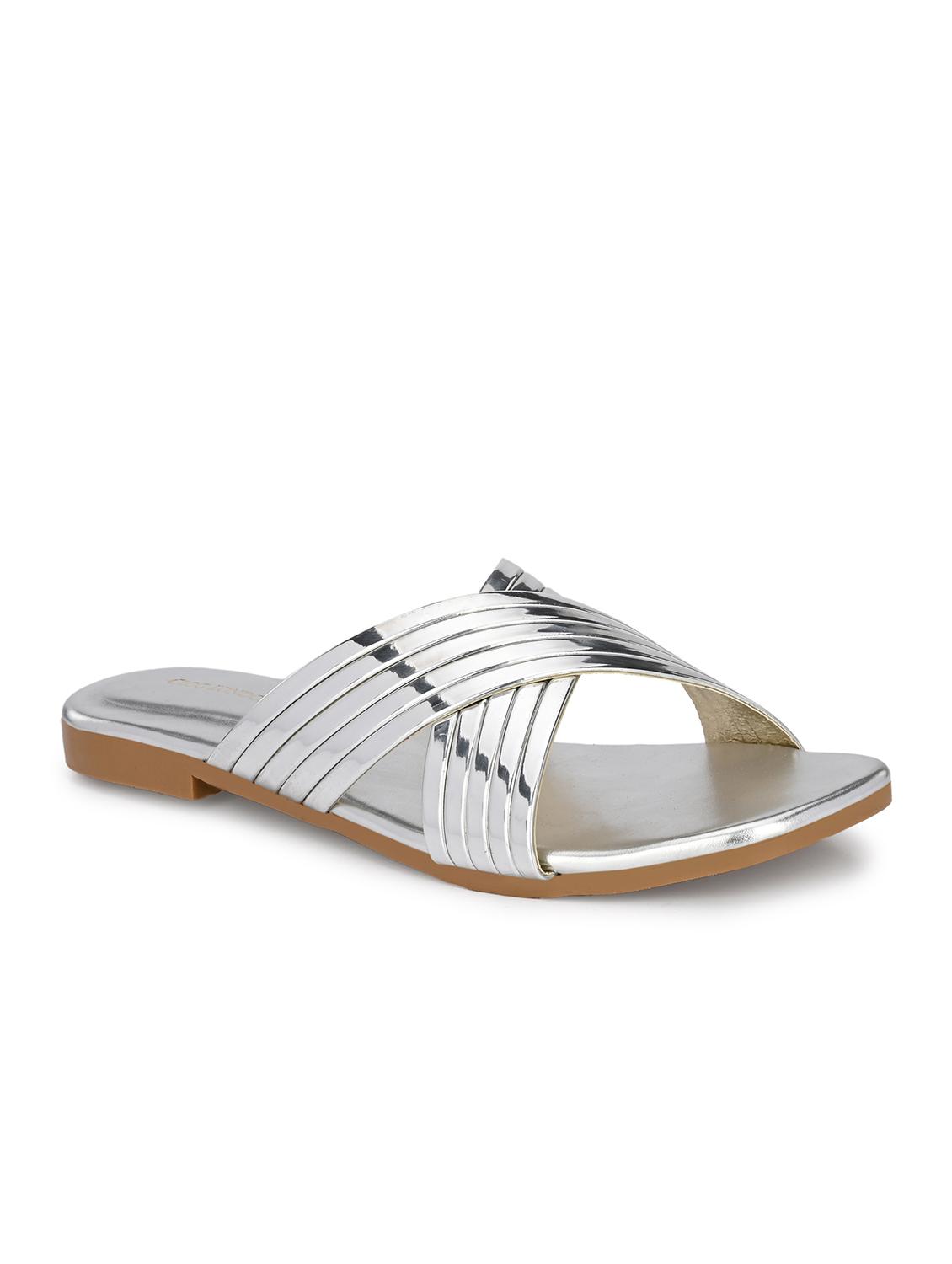 silver synthetic slip on sandals - 19313873 - Standard Image - 1