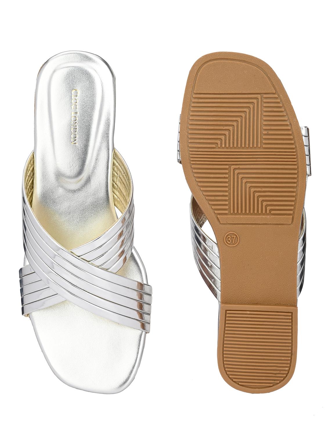 silver synthetic slip on sandals - 19313873 - Standard Image - 4