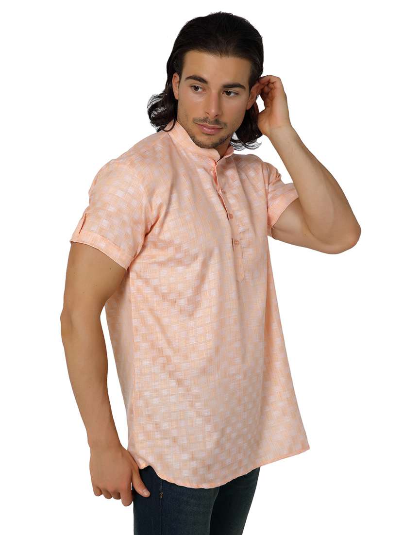 mandarin neck solid short kurta - 19313891 -  Standard Image - 1