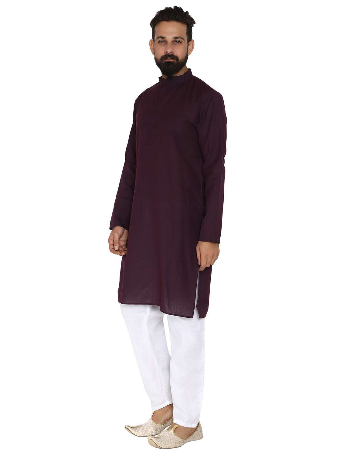 violet solid long kurta pyjama ethic wear set - 19313971 -  Standard Image - 1