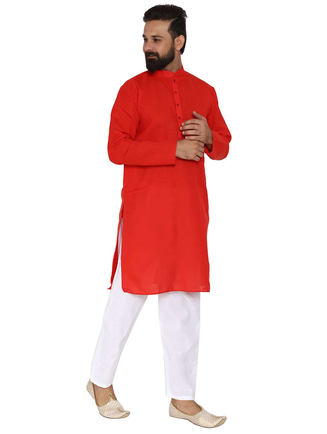 red solid long kurta pyjama ethic wear set - 19313972 -  Standard Image - 1