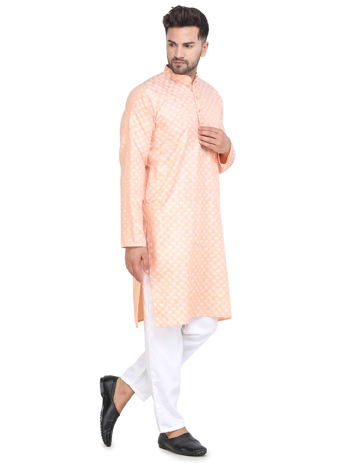 orange long kurta pyjama ethic wear set - 19313981 -  Standard Image - 1