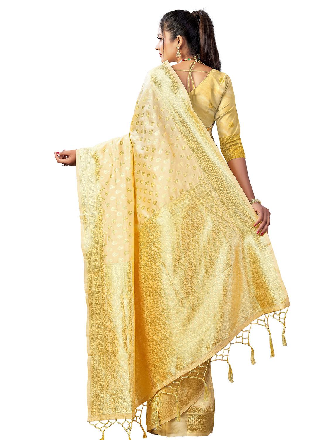 yellow self design saree with blouse - 19314556 - Standard Image - 1