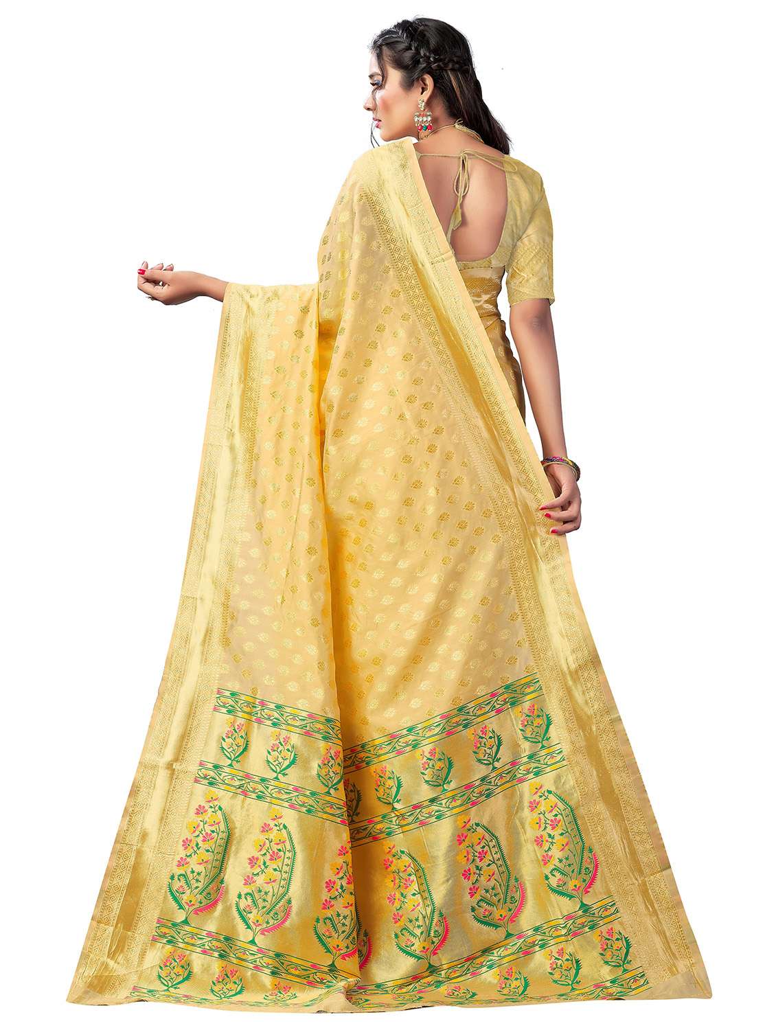 cream self design paithani saree with blouse - 19314677 -  Standard Image - 1