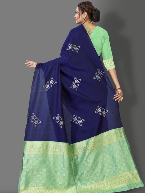 dark blue silk banarasi saree with blouse - 19322873 - Standard Image - 1