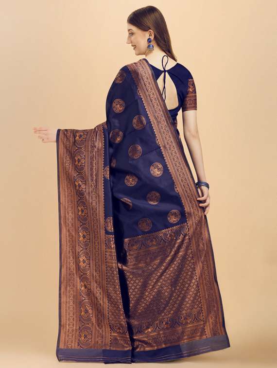 dark blue silk banarasi saree with blouse - 19322957 -  Standard Image - 1