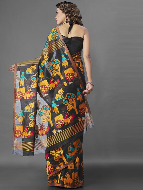 women's self design black colored saree with blouse - 19323488 - Standard Image - 1