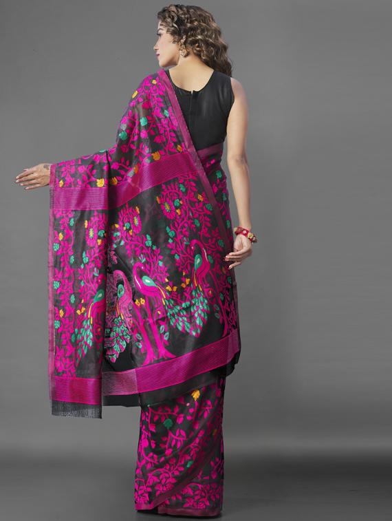 women's self design black colored saree with blouse - 19323493 - Standard Image - 1