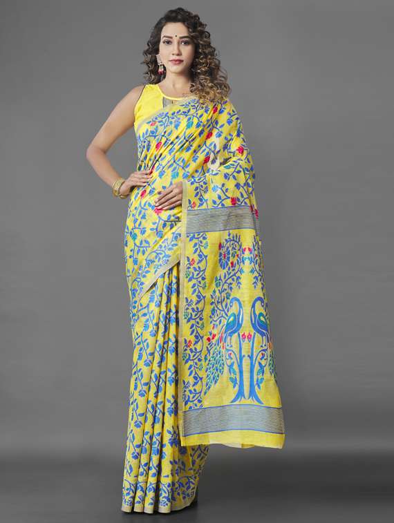 women's self design yellow colored saree
