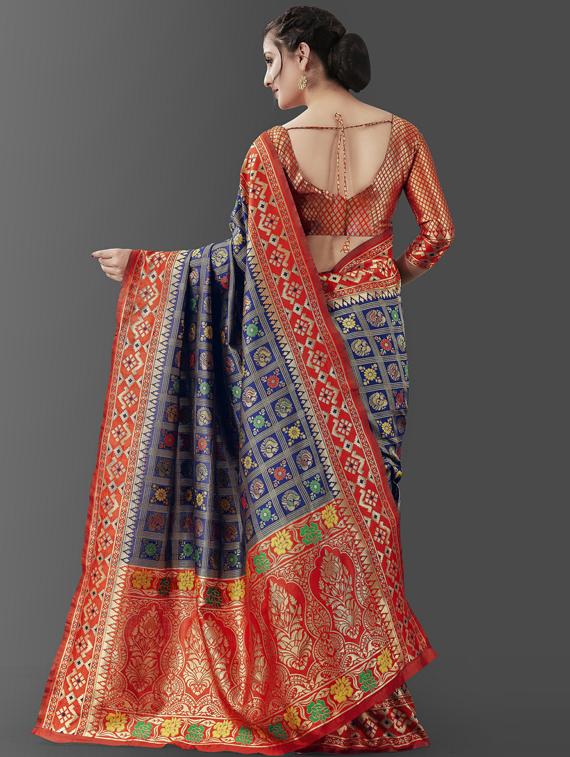 blue banarasi saree with blouse - 19323507 -  Standard Image - 1