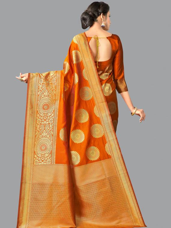 orange silk banarasi saree with blouse - 19323541 - Standard Image - 1