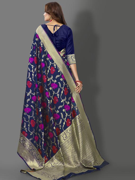 dark blue silk banarasi saree with blouse - 19323549 - Standard Image - 1