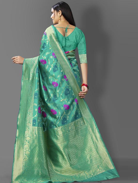 turquoise silk banarasi saree with blouse - 19323551 - Standard Image - 1