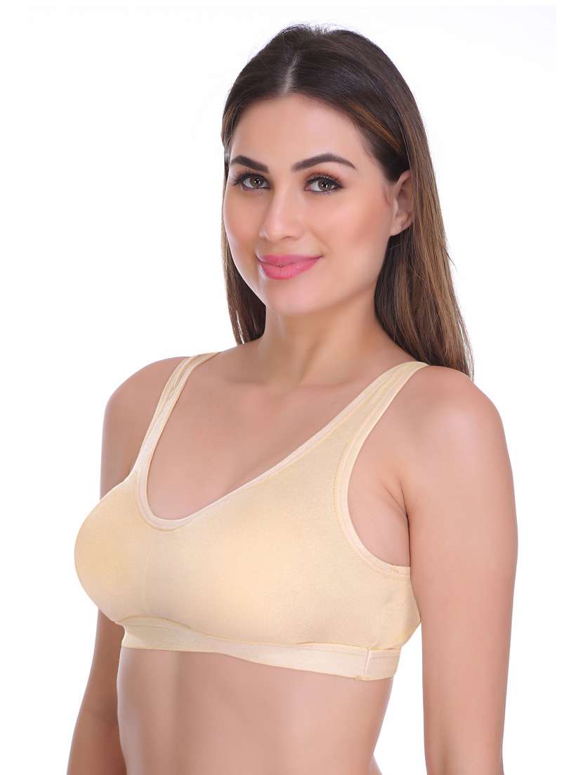 beige solid sports bra - 19323622 -  Standard Image - 1