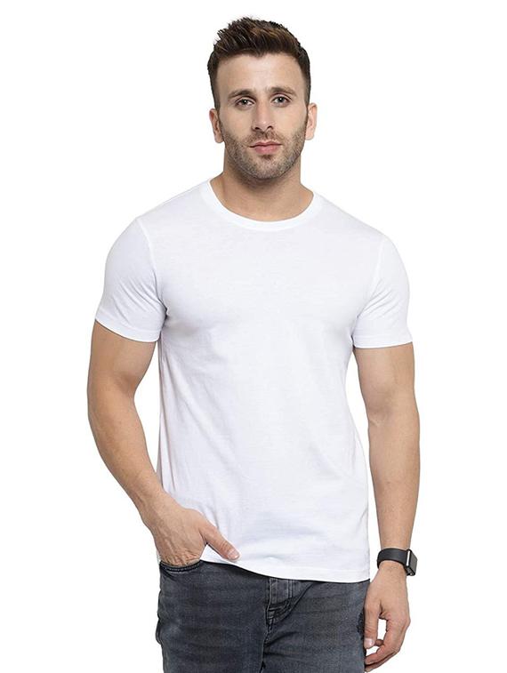 round neck solid front print t-shirt - 19324441 - Zoom Image - 0