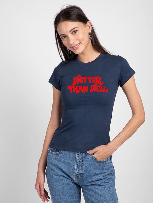women's chest print round neck t-shirt - 19325662 - Standard Image - 0