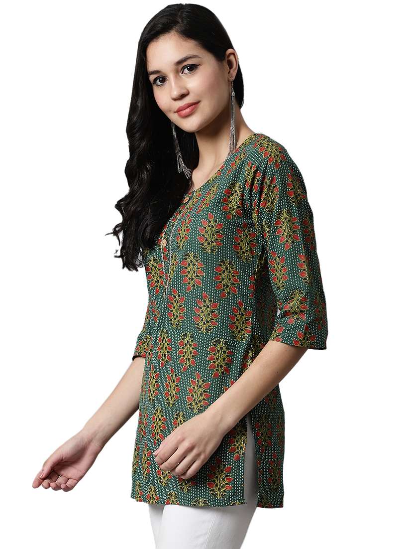 women three quarter sleeves straight kurti - 19326046 -  Standard Image - 1