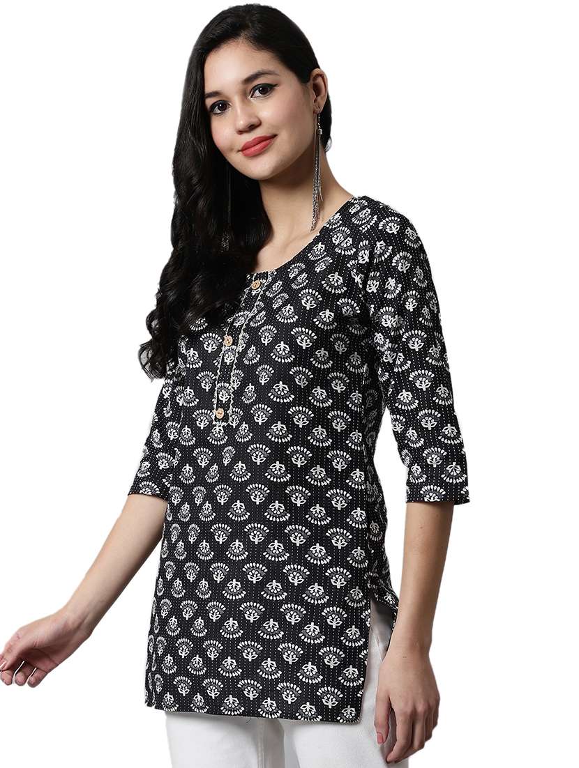 black cotton straight kurti - 19326049 -  Standard Image - 1
