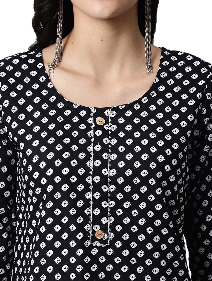black cotton straight kurti - 19326052 -  Standard Image - 4