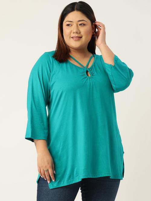 women's a line key hole neck top - 19326119 - Standard Image - 0