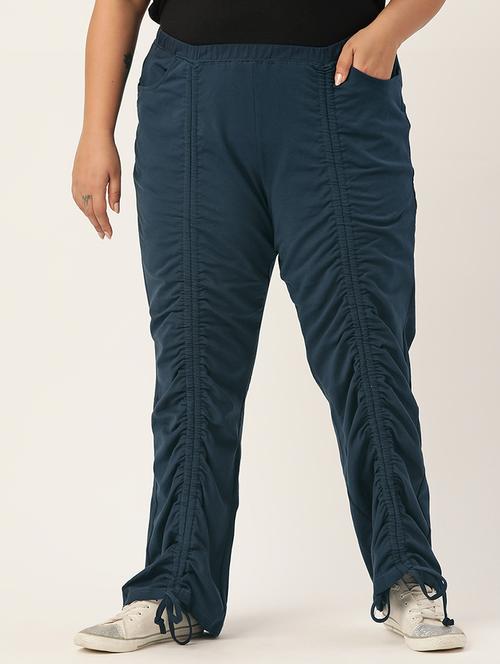 blue solid plus trouser - 19326357 - Standard Image - 0