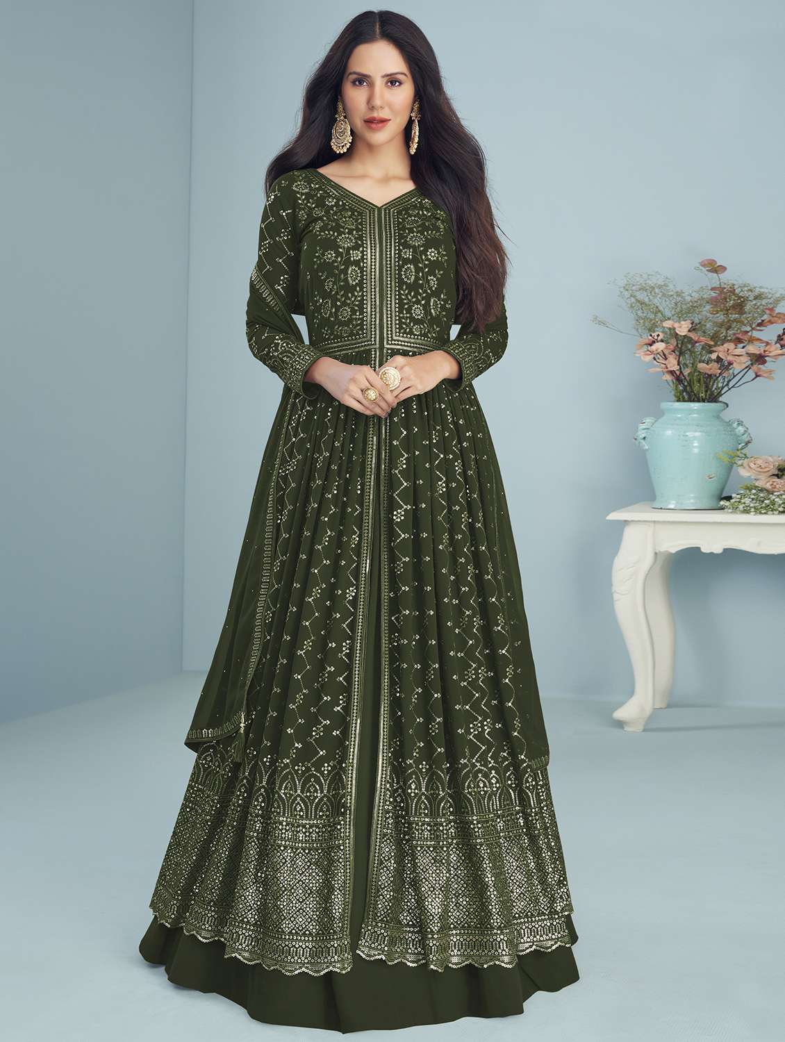 self design semi-stitched anarkali suits