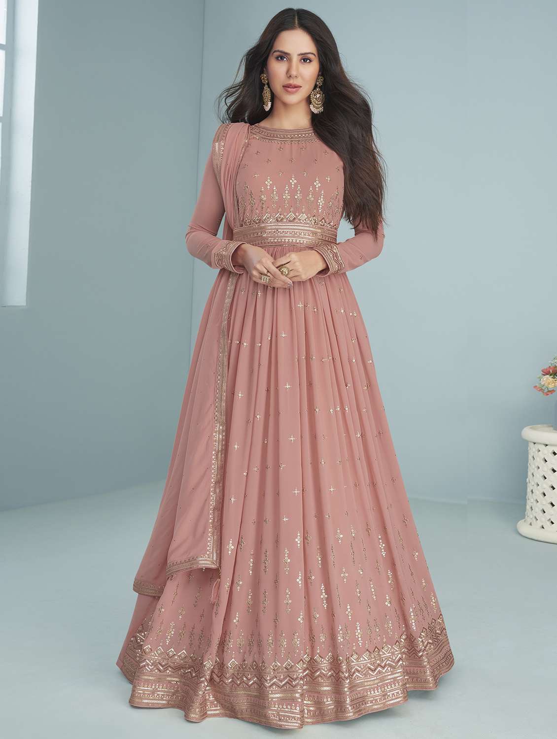 self design semi-stitched anarkali suits