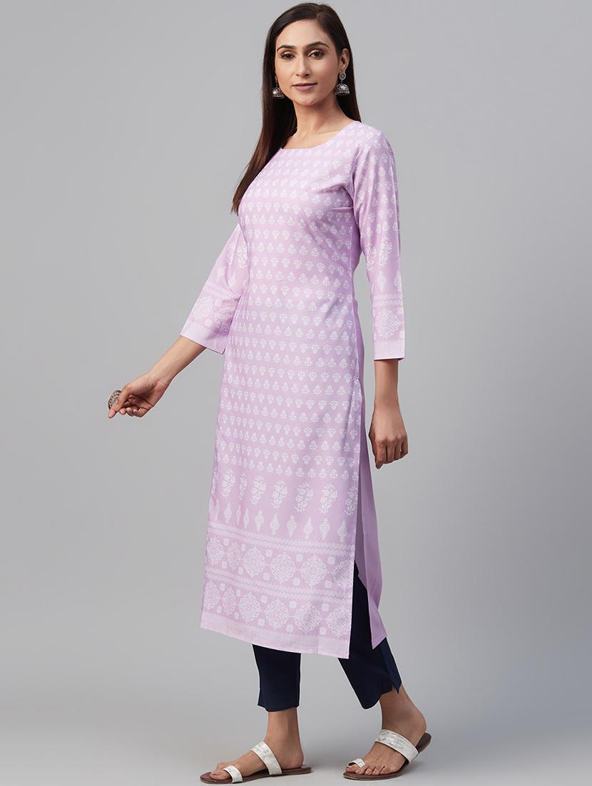 purple crepe straight kurta - 19328180 - Standard Image - 1