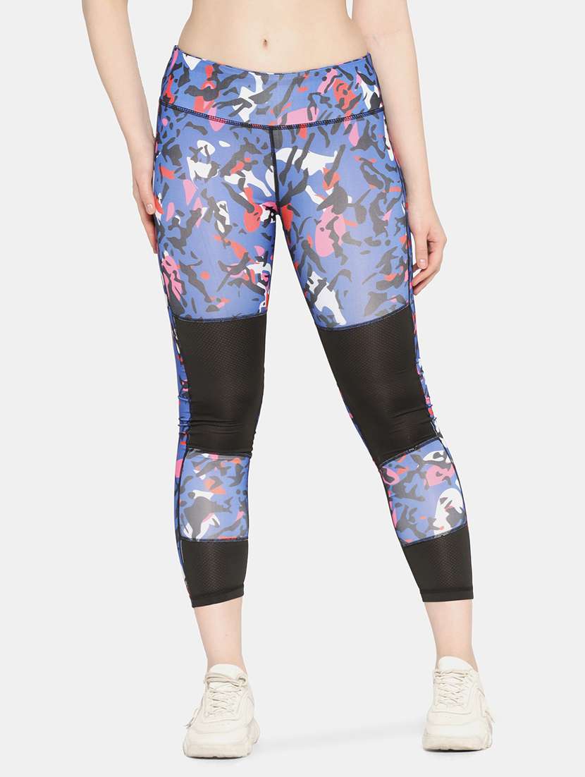 Blue Printed High Rise Yoga Pants 